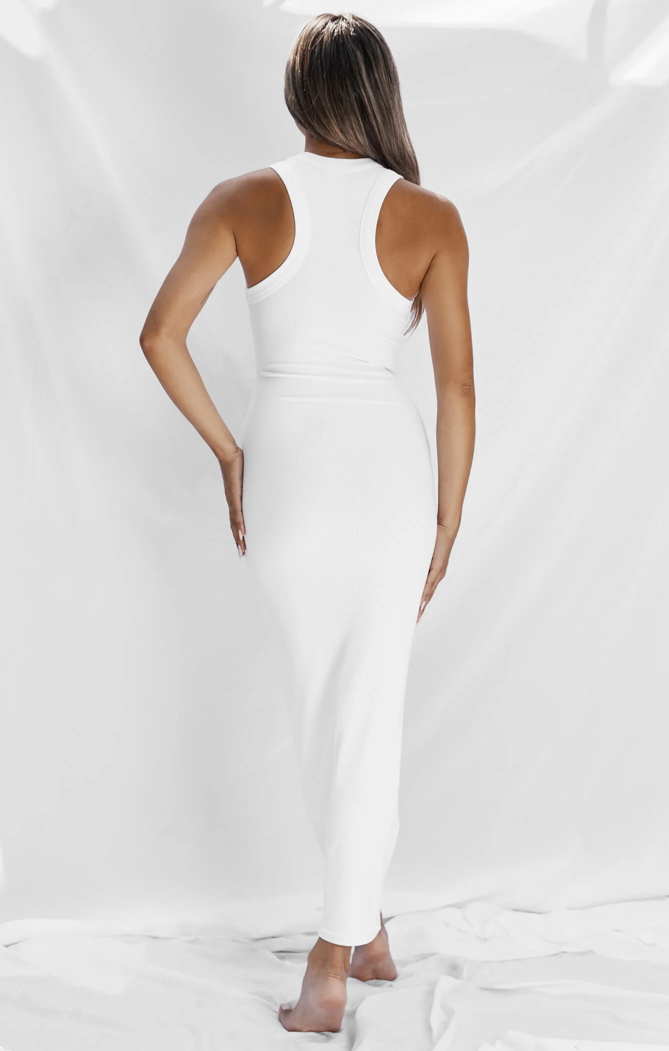 THE LUXE RIB HIGH NECK MIDI DRESS - WHITE - Image 4