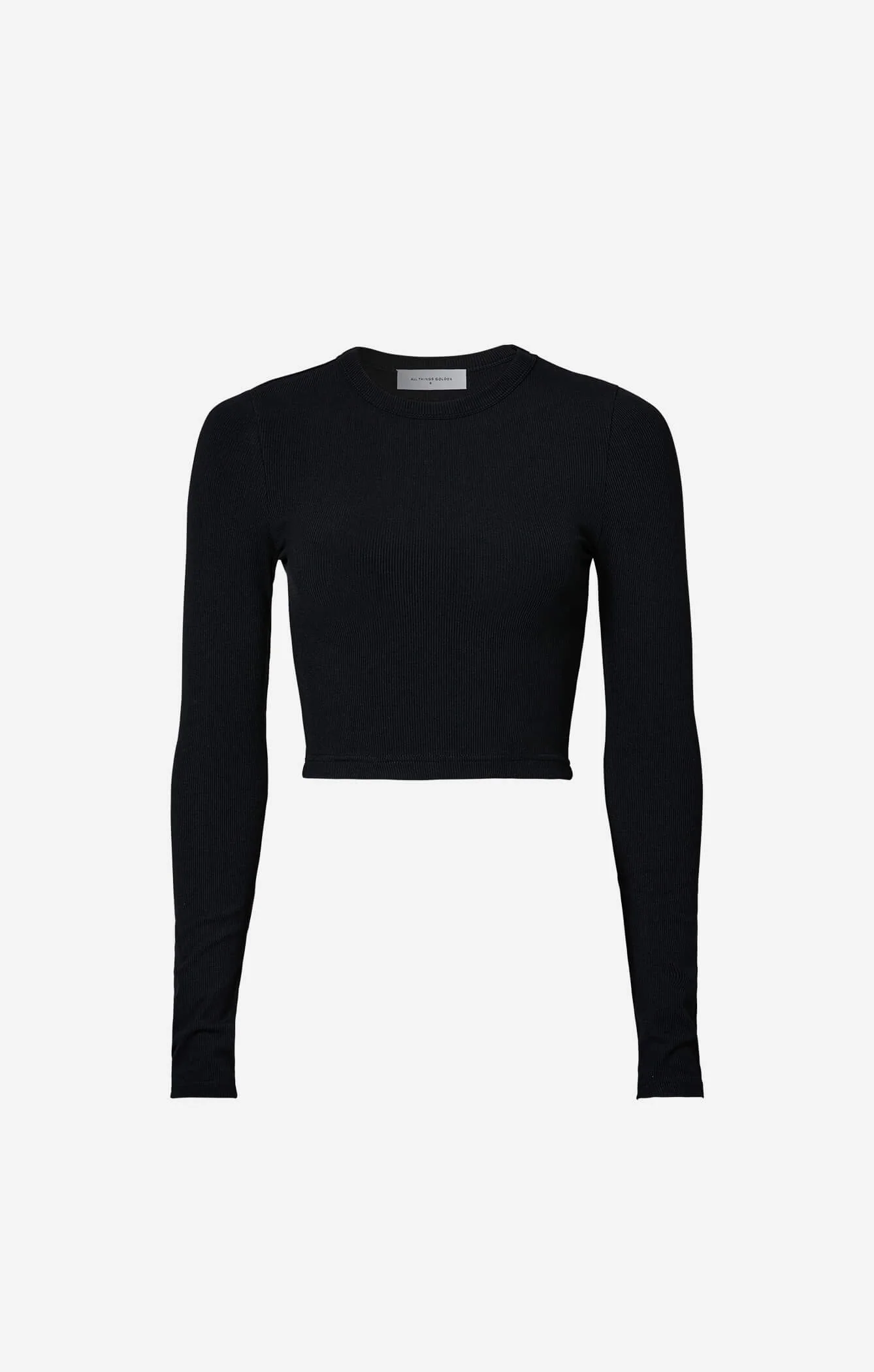 THE LUXE RIB LONG SLEEVE CROP - BLACK - Image 5