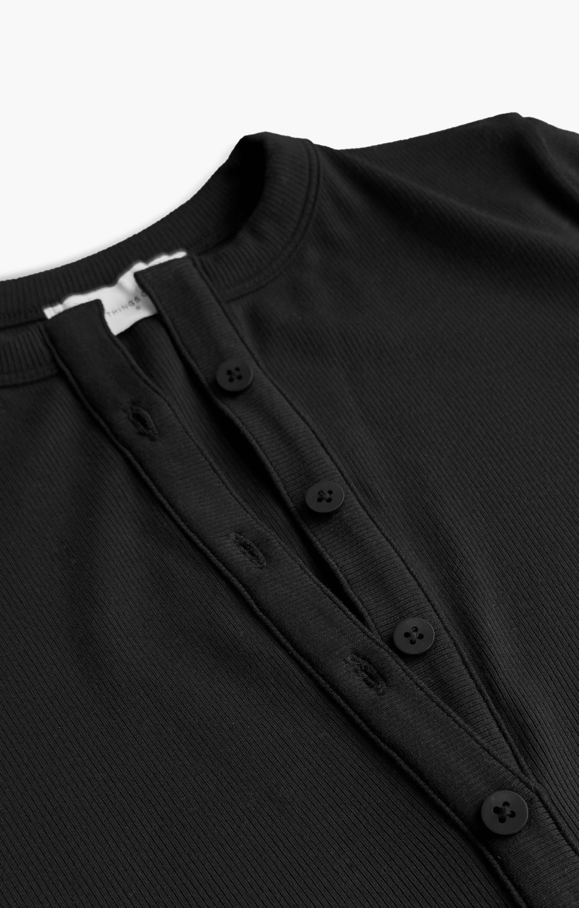 THE LUXE RIB LONG SLEEVE HENLEY BODYSUIT - BLACK - Image 8